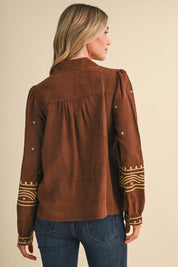 Fable Stitch Embroidered Faux Suede Shirt - Westly