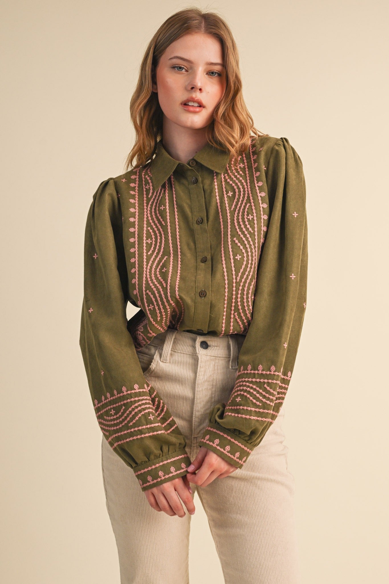 Fable Stitch Embroidered Faux Suede Shirt - Westly