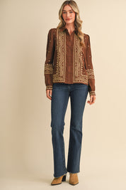 Fable Stitch Embroidered Faux Suede Shirt - Westly