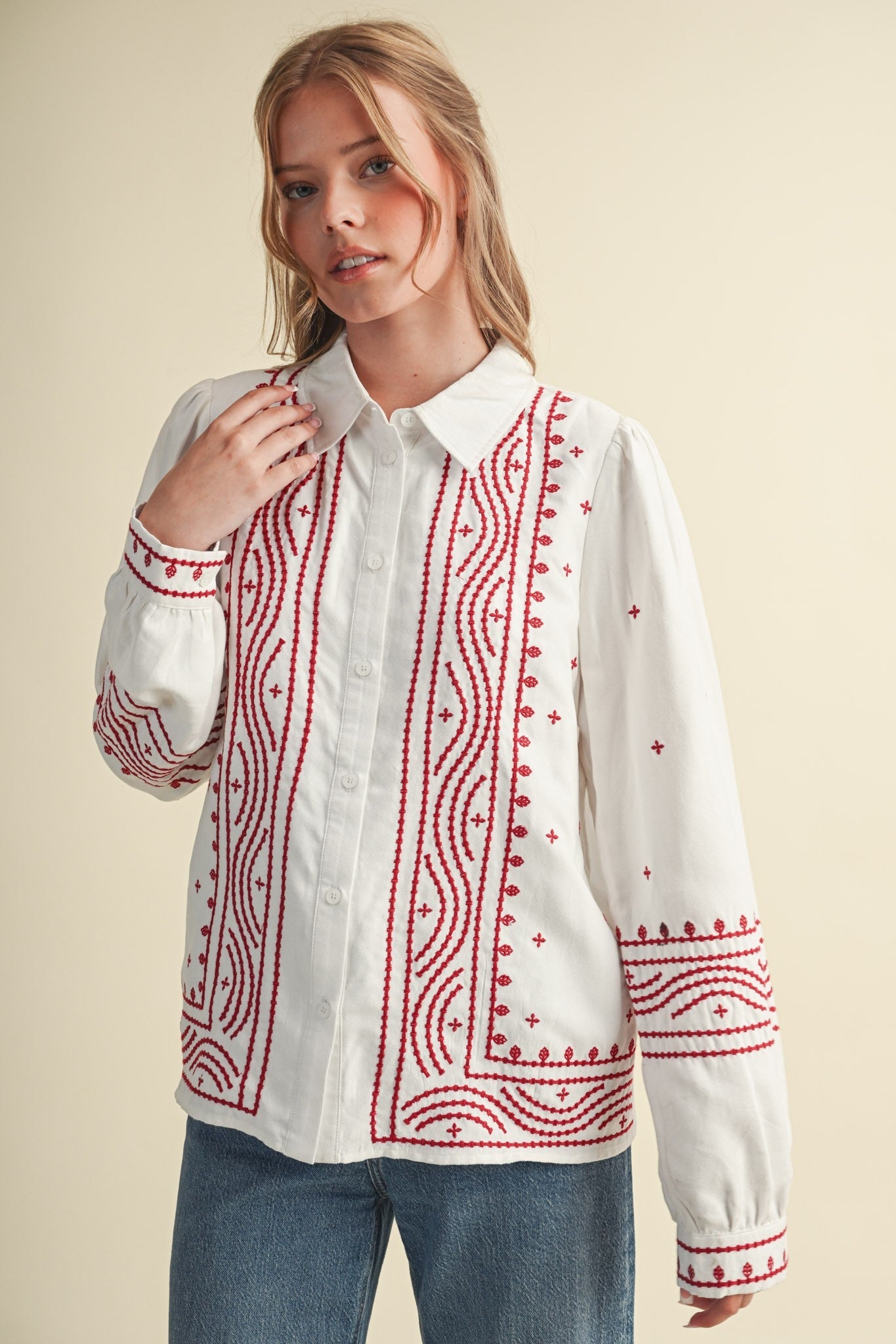 Fable Stitch Embroidered Faux Suede Shirt - Westly