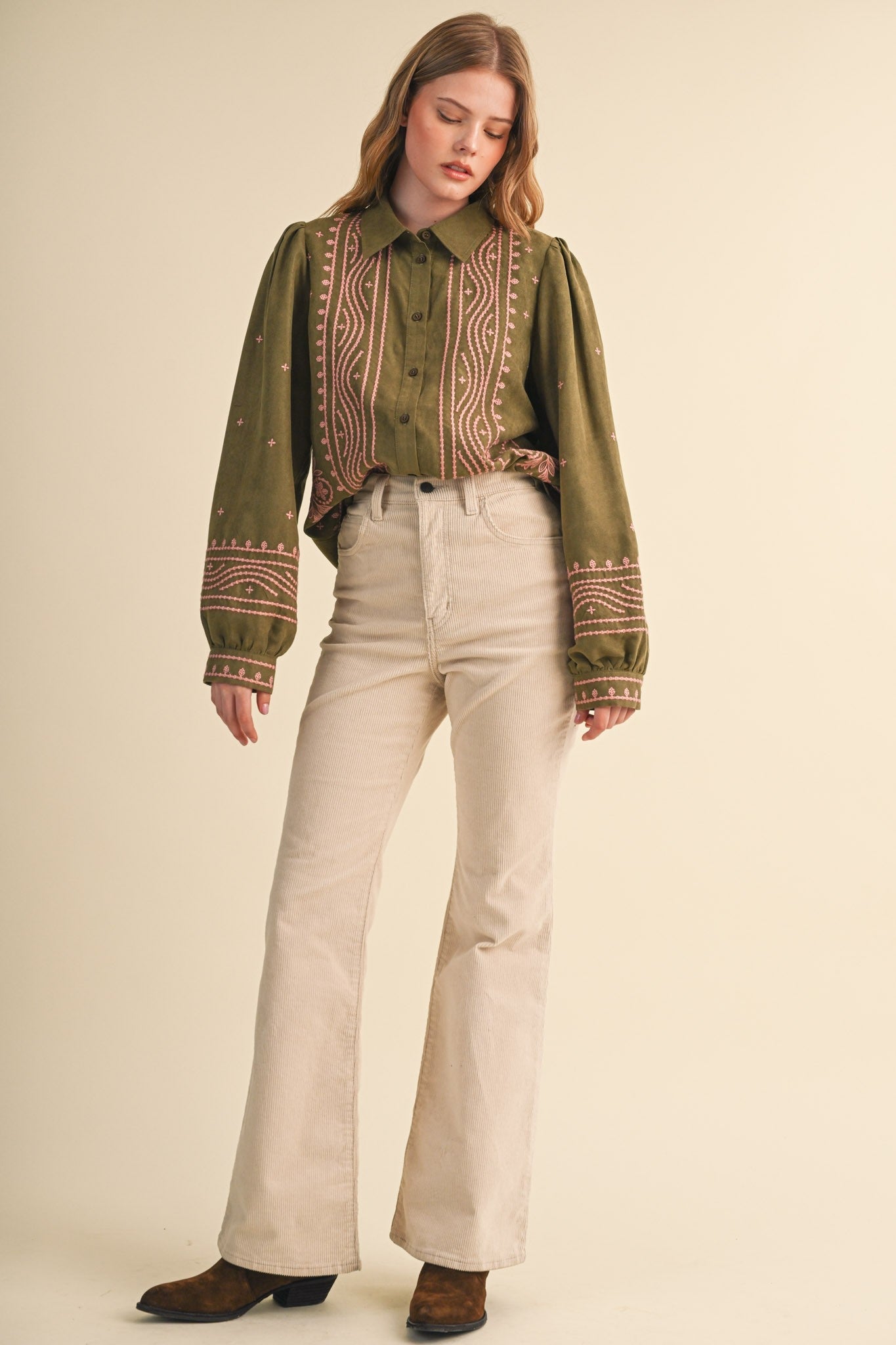 Fable Stitch Embroidered Faux Suede Shirt - Westly