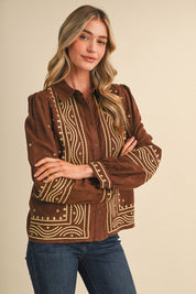 Fable Stitch Embroidered Faux Suede Shirt - Westly