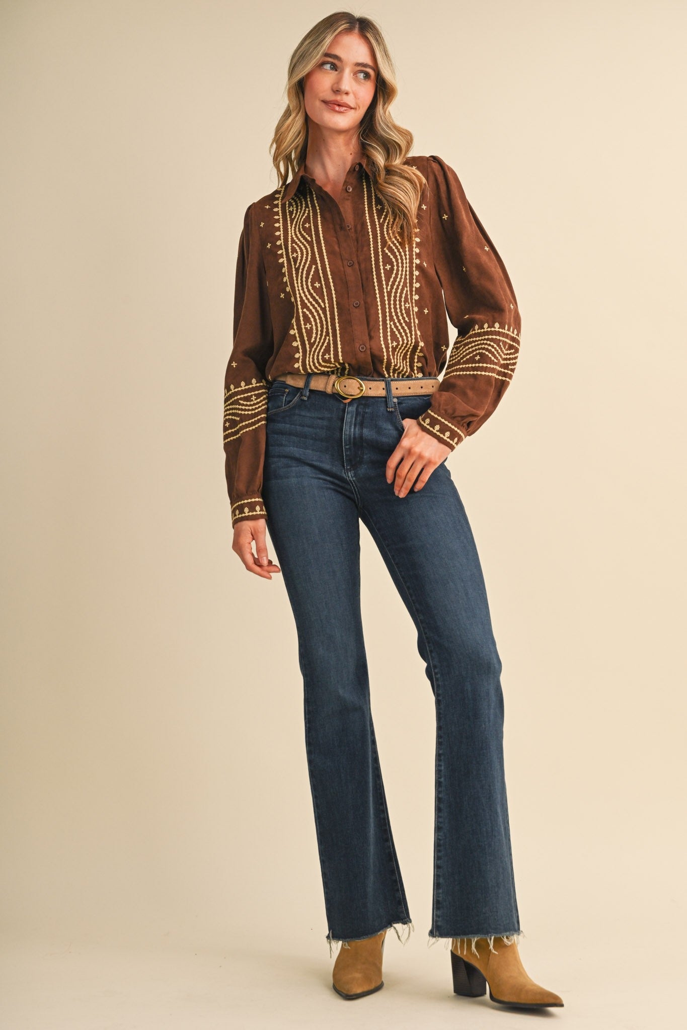 Fable Stitch Embroidered Faux Suede Shirt - Westly