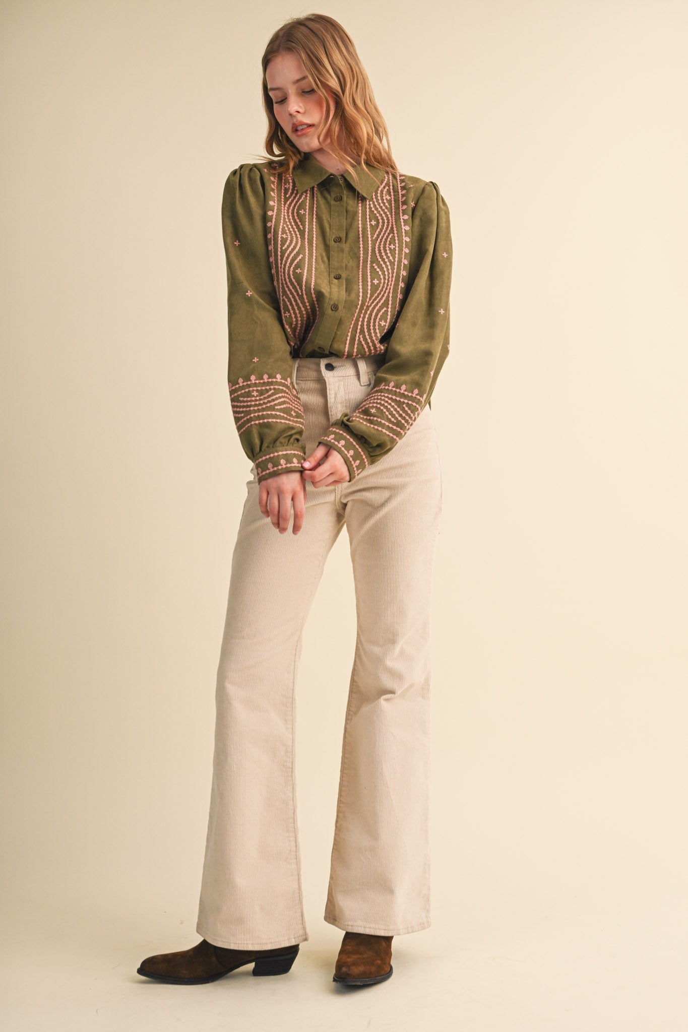 Fable Stitch Embroidered Faux Suede Shirt - Westly