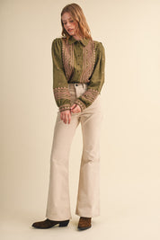 Fable Stitch Embroidered Faux Suede Shirt - Westly