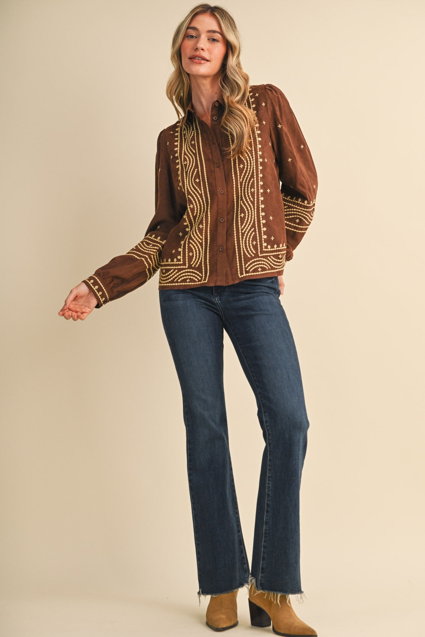 Fable Stitch Embroidered Faux Suede Shirt - Westly