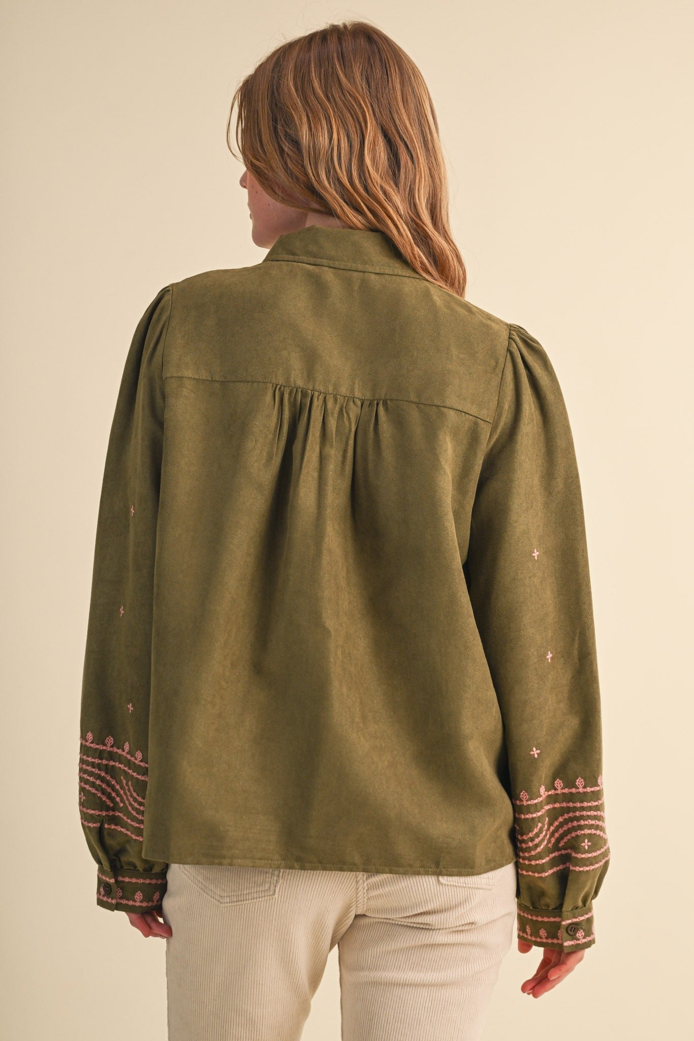 Fable Stitch Embroidered Faux Suede Shirt - Westly