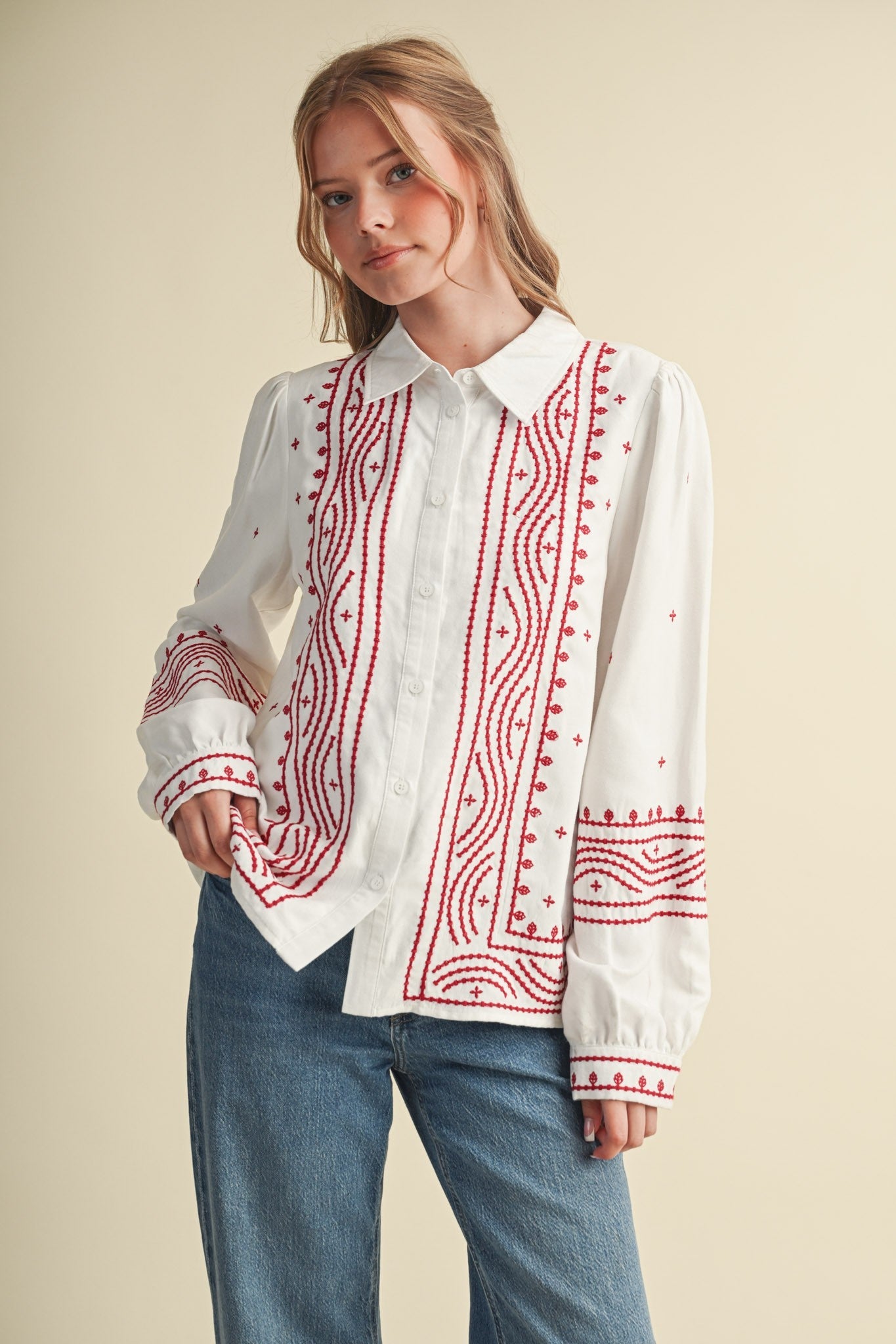 Fable Stitch Embroidered Faux Suede Shirt - Westly