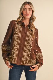 Fable Stitch Embroidered Faux Suede Shirt - Westly