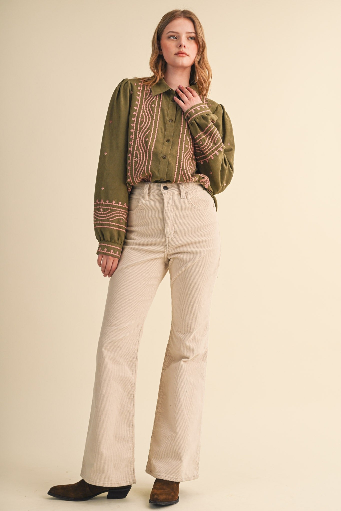 Fable Stitch Embroidered Faux Suede Shirt - Westly