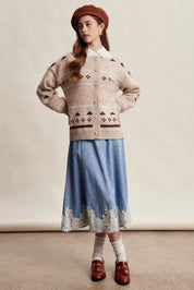 Fablebrook Lace Trim Denim Midi Skirt - Blue Haze