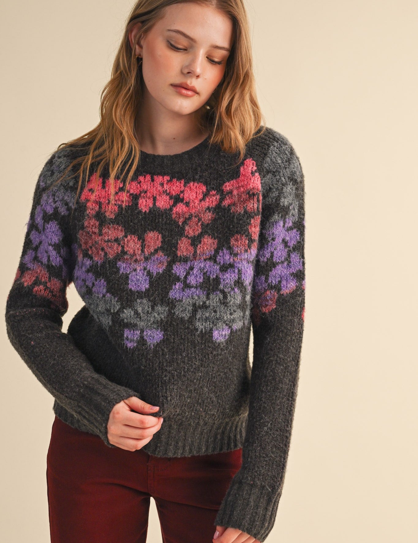 Fading Bloom Ombré Floral Sweater in Brown Multi - product photo 1