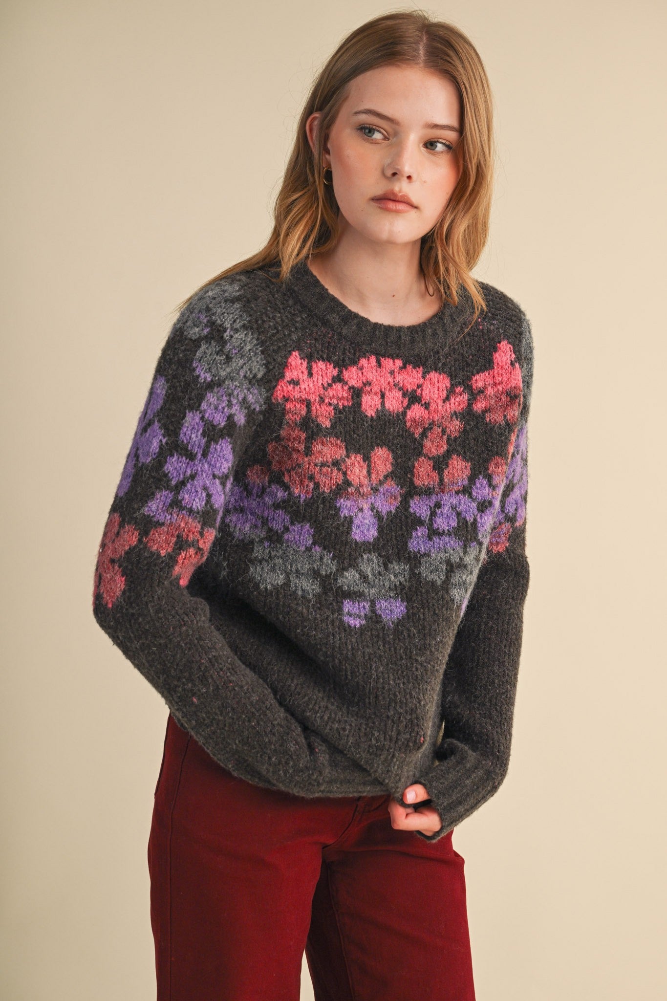 Fading Bloom Ombré Floral Sweater in Brown Multi - product photo 2
