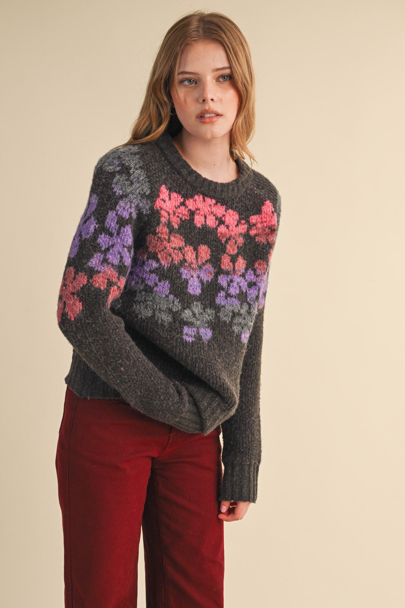 Fading Bloom Ombré Floral Sweater in Brown Multi - product photo 3