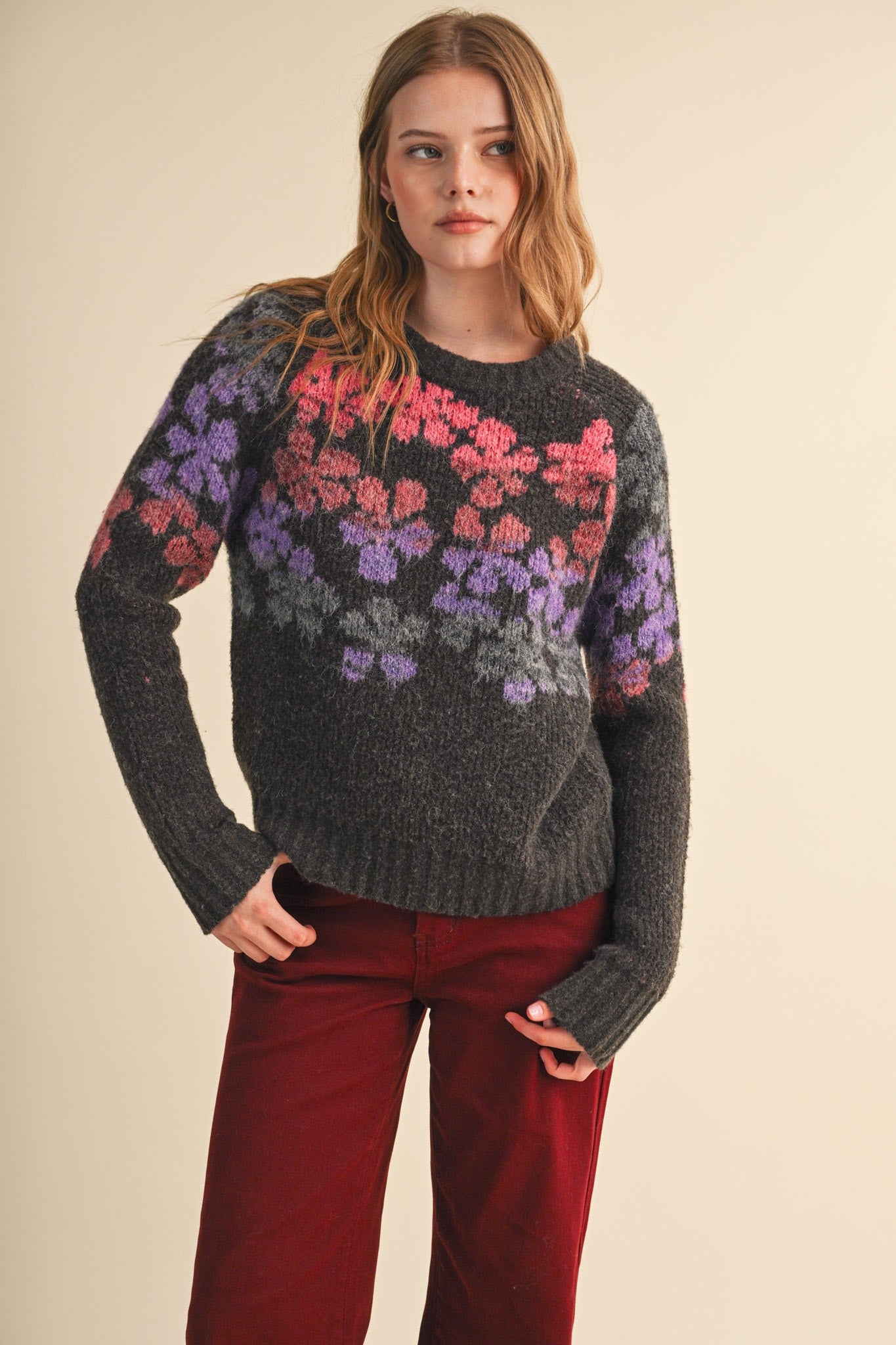 Fading Bloom Ombré Floral Sweater in Brown Multi - product photo 4