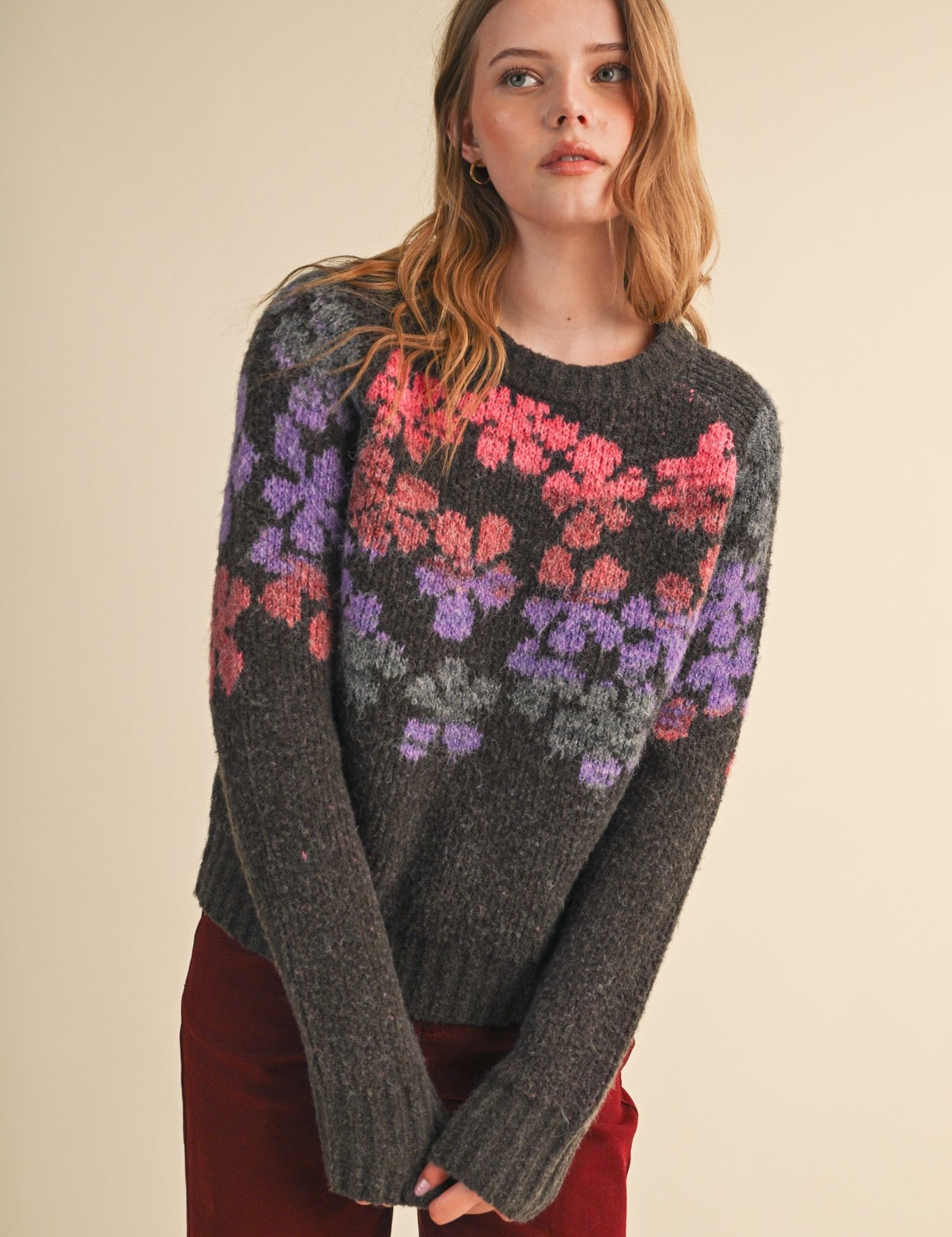 Fading Bloom Ombré Floral Sweater in Brown Multi - product photo 5