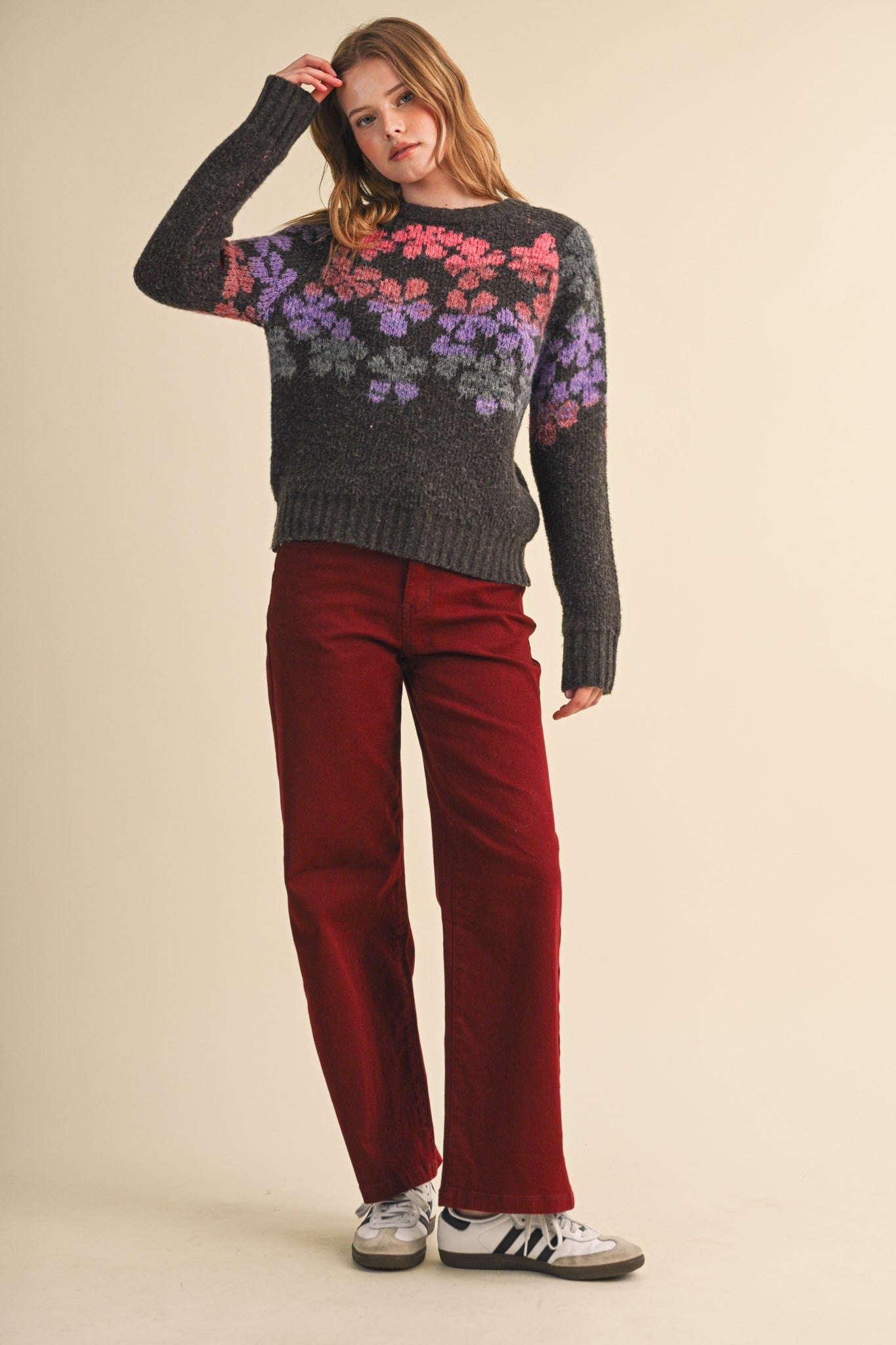 Fading Bloom Ombré Floral Sweater in Brown Multi - product photo 9