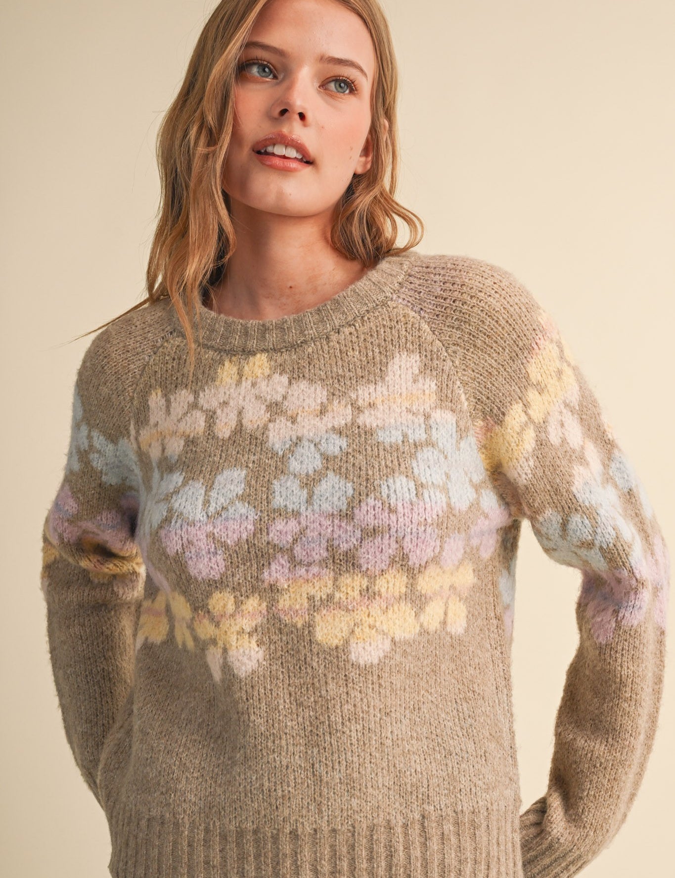 Fading Bloom Ombré Floral Sweater in Mocha Multi - product photo 1