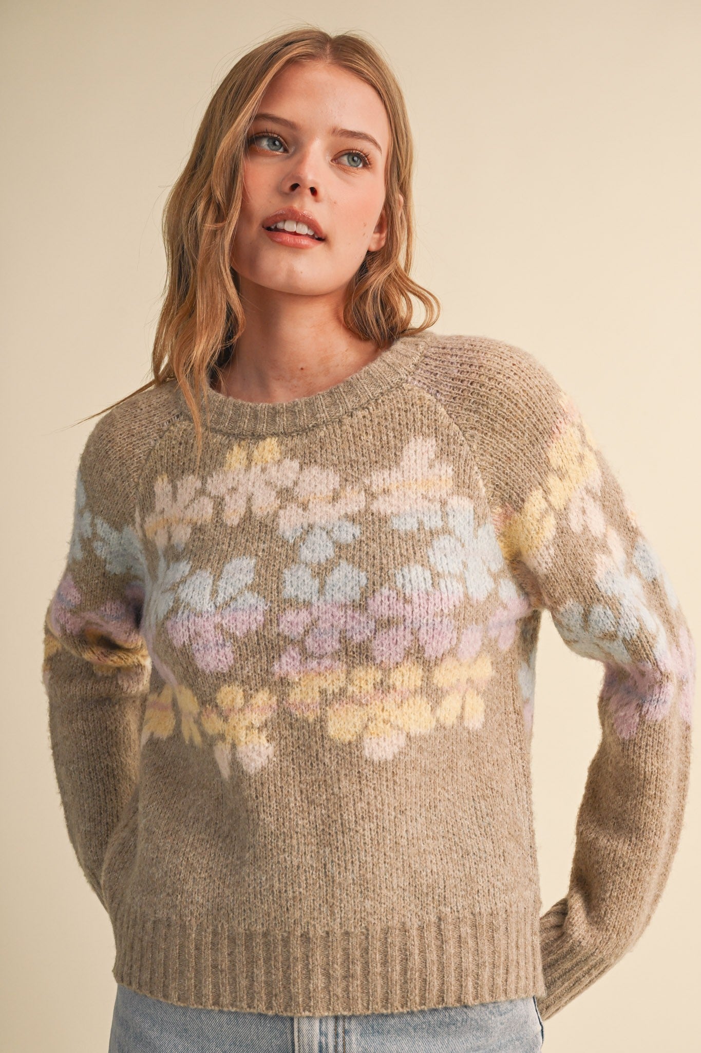 Fading Bloom Ombré Floral Sweater in Mocha Multi - product photo 1