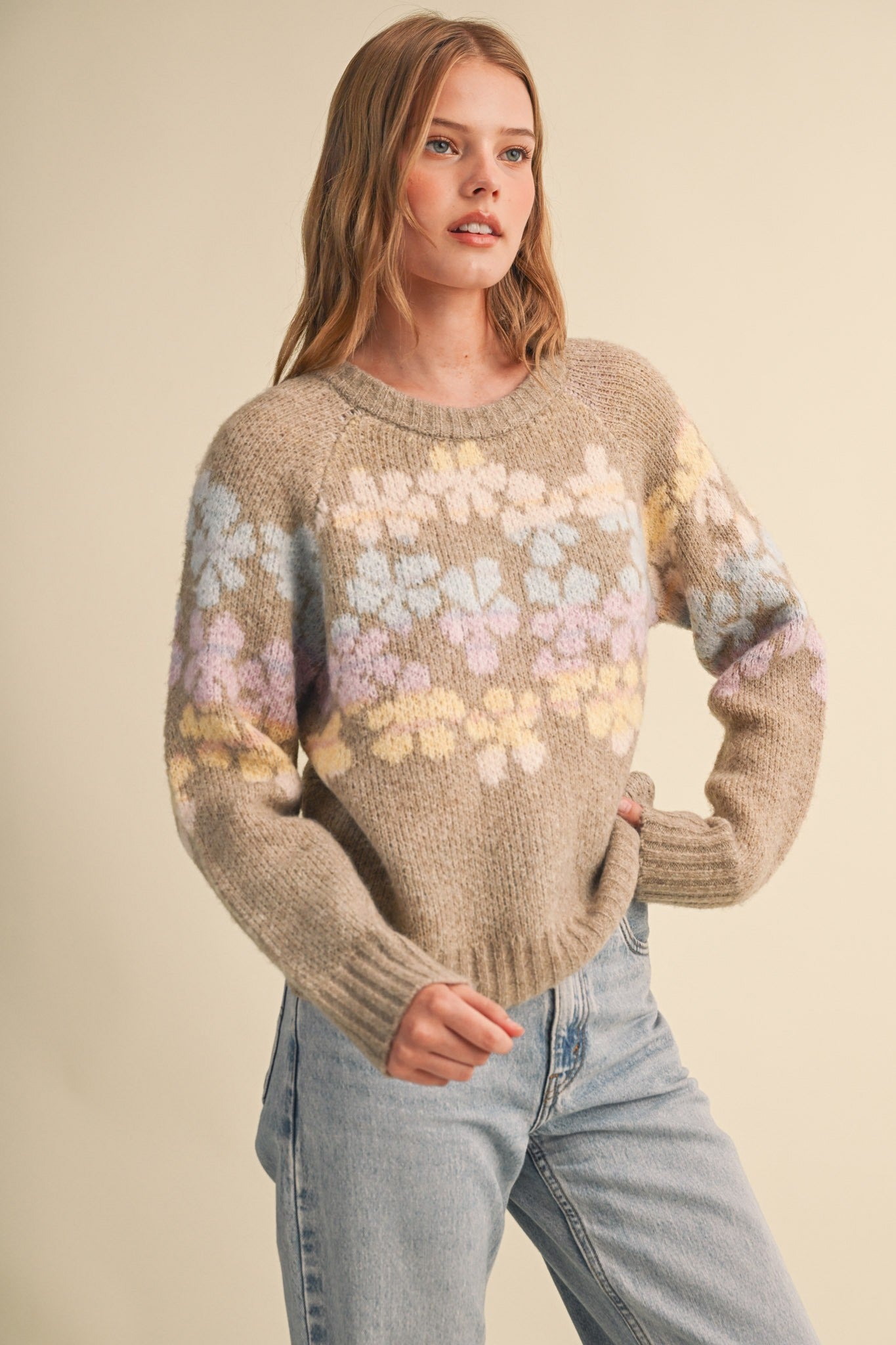 Fading Bloom Ombré Floral Sweater in Mocha Multi - product photo 3
