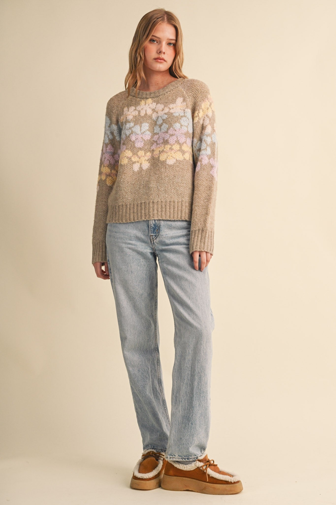 Fading Bloom Ombré Floral Sweater in Mocha Multi - product photo 5