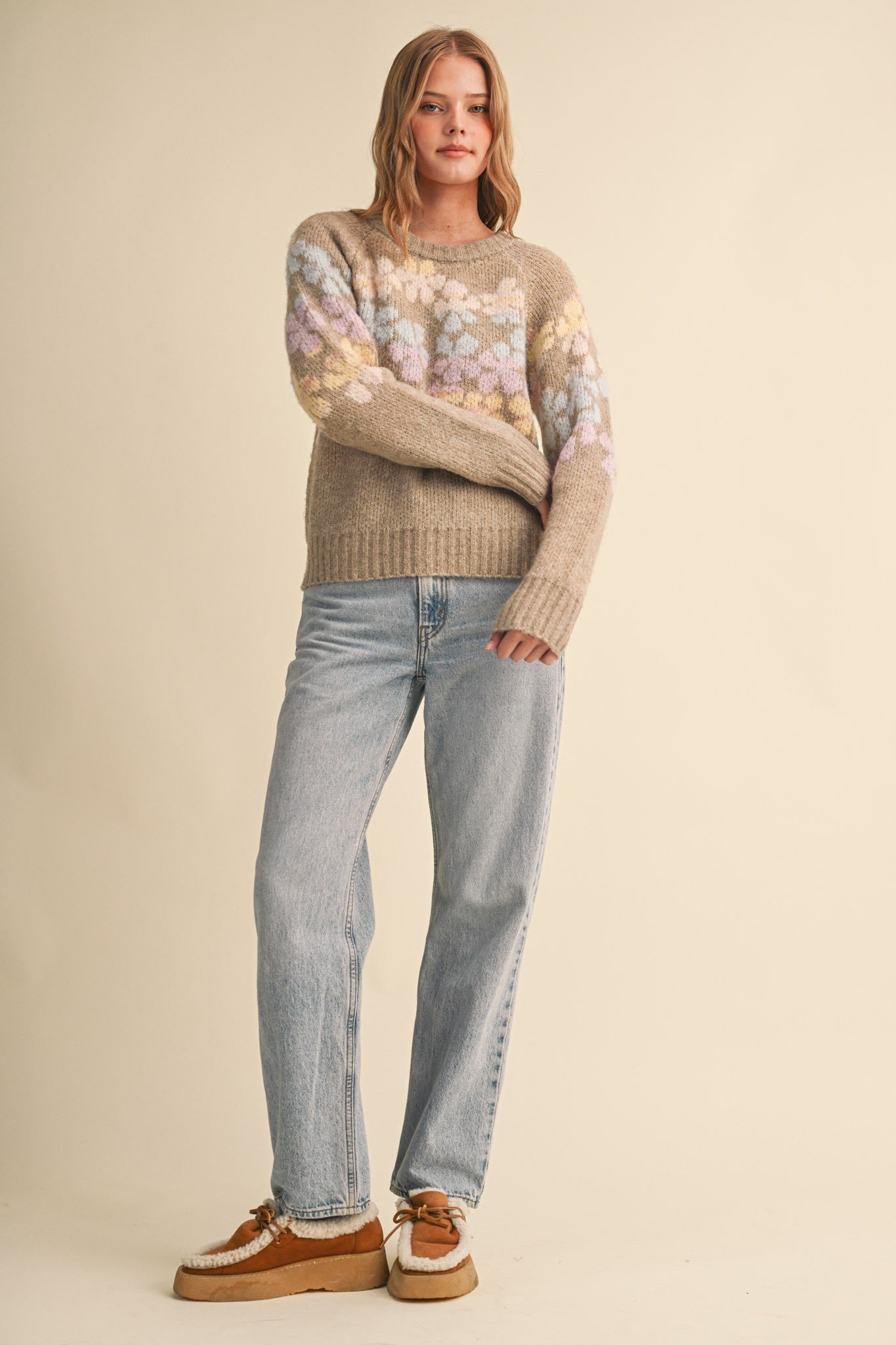 Fading Bloom Ombré Floral Sweater in Mocha Multi - product photo 7