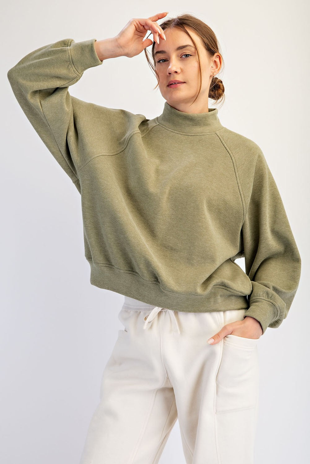 Fairhaven Brushed Mock Neck Pullover in Winter Sage, photo 1