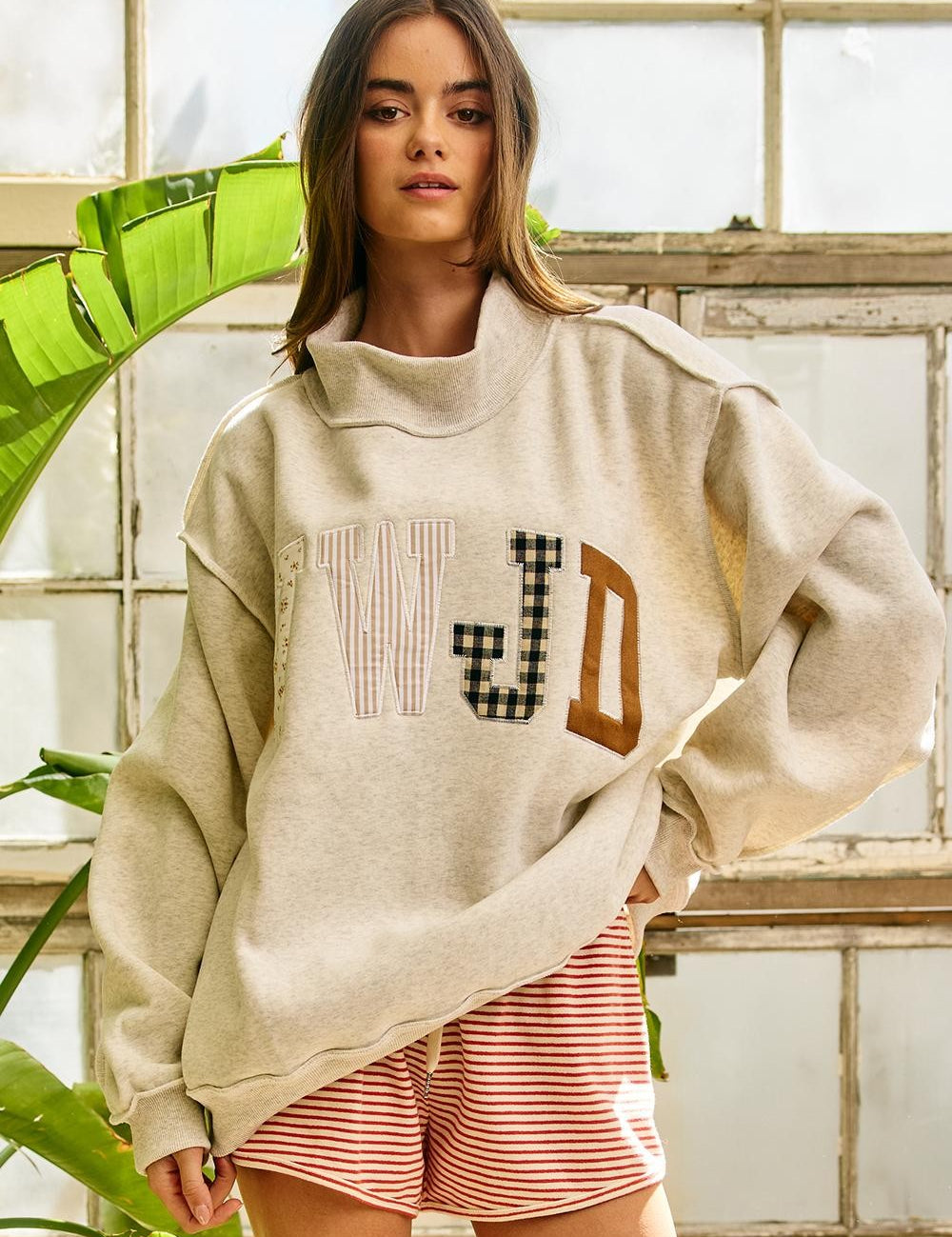 Faith Lettering WWJD Mock Neck Sweatshirt in Ash Grey - product photo 1