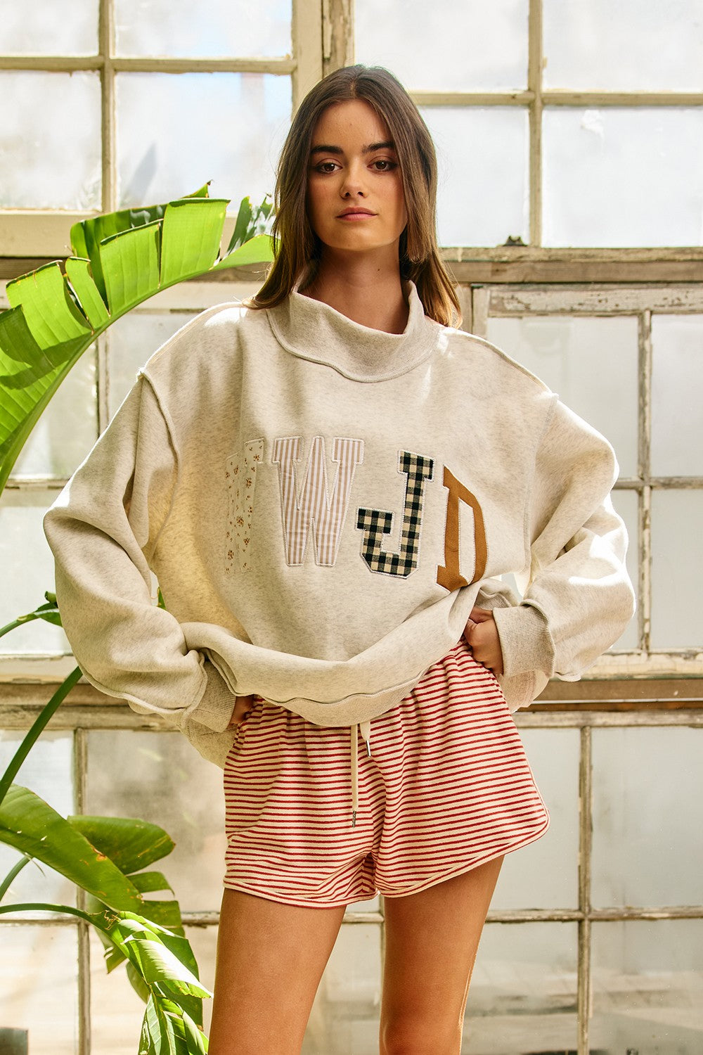 Faith Lettering WWJD Mock Neck Sweatshirt in Ash Grey - product photo 3