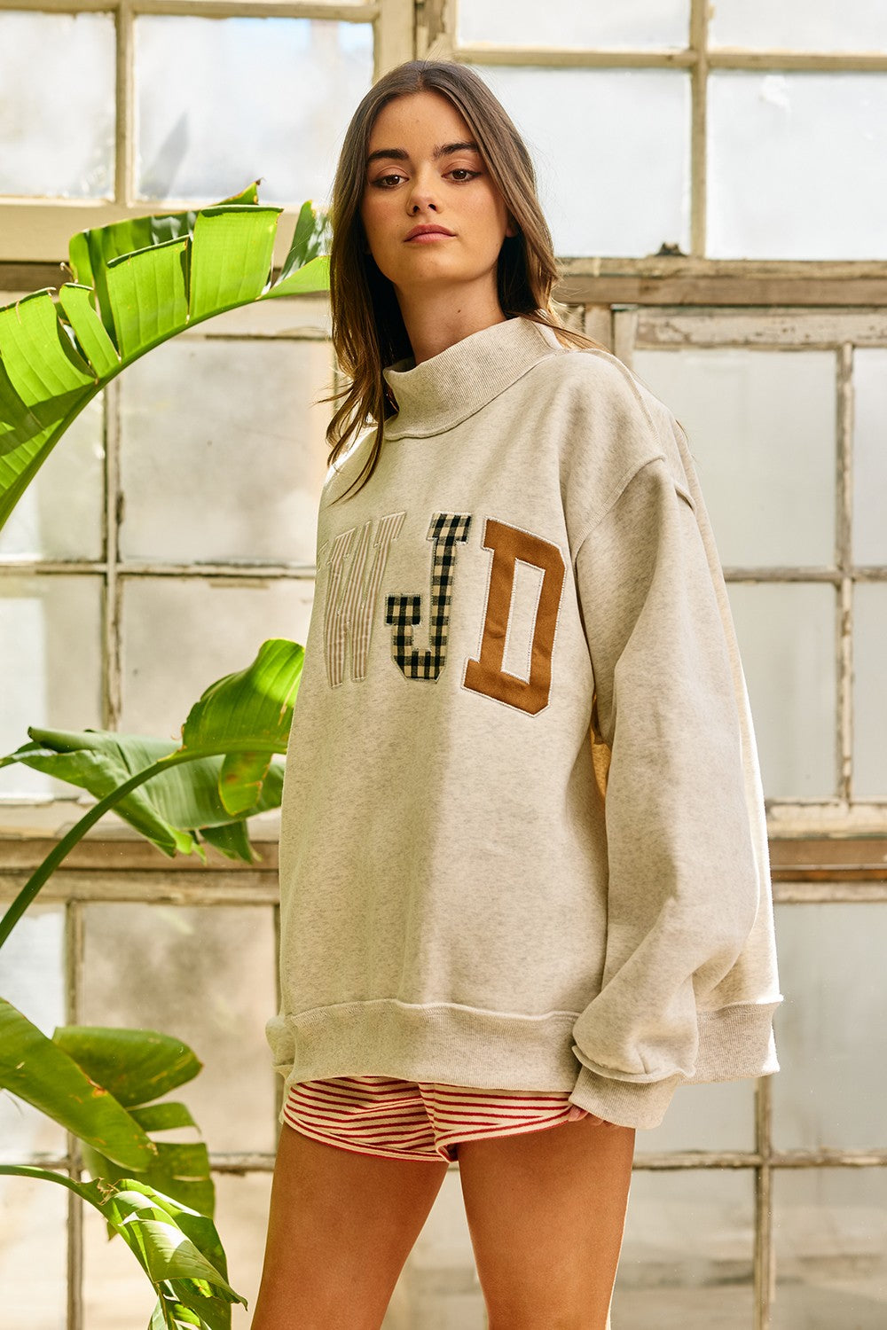Faith Lettering WWJD Mock Neck Sweatshirt in Ash Grey - product photo 6