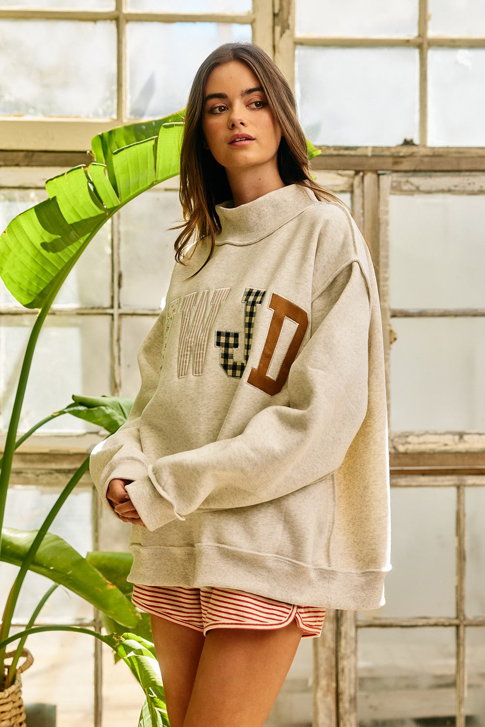 Faith Lettering WWJD Mock Neck Sweatshirt in Ash Grey - product photo 7