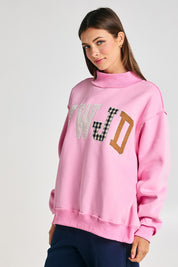 Faith Lettering WWJD Mock Neck Sweatshirt in Baby Pink - product photo 5