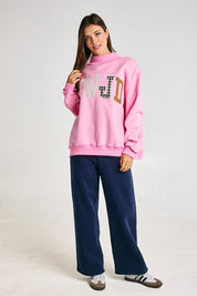 Faith Lettering WWJD Mock Neck Sweatshirt in Baby Pink - product photo 7