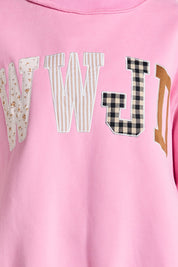 Faith Lettering WWJD Mock Neck Sweatshirt in Baby Pink - product photo 8