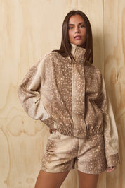 Fallow Animal Print Bomber Jacket - Cream Taupe Animal