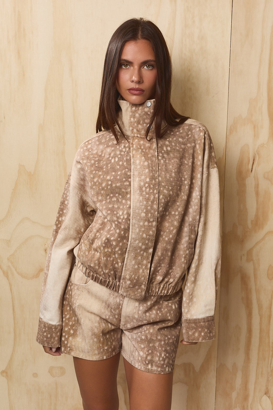Fallow Animal Print Bomber Jacket - Cream Taupe Animal