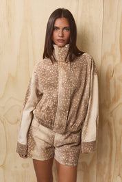 Fallow Animal Print Bomber Jacket - Cream Taupe Animal
