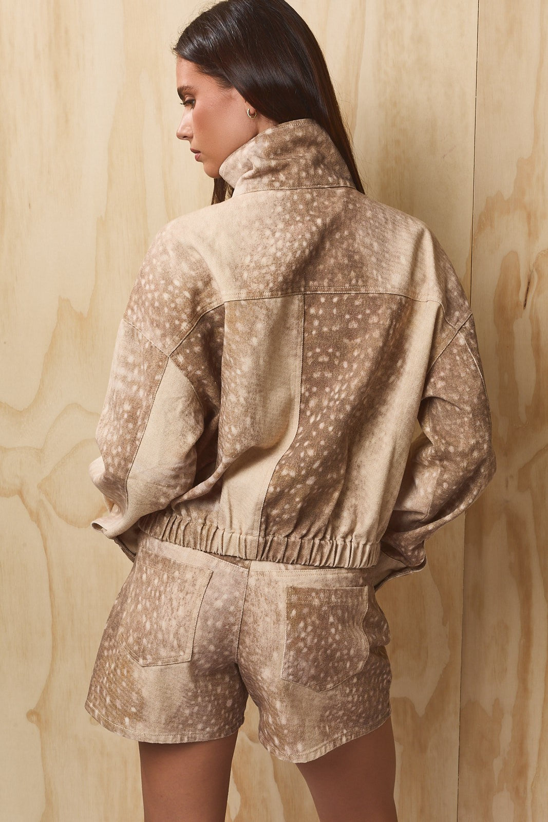 Fallow Animal Print Bomber Jacket - Cream Taupe Animal