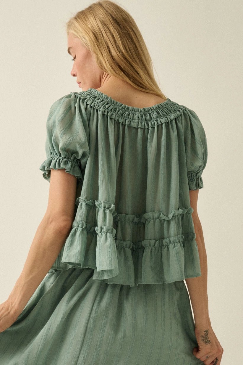 Farrah Puff - Sleeve Tiered Ruffle Babydoll Peasant Top - Westly