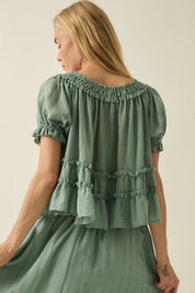 Farrah Puff - Sleeve Tiered Ruffle Babydoll Peasant Top - Westly