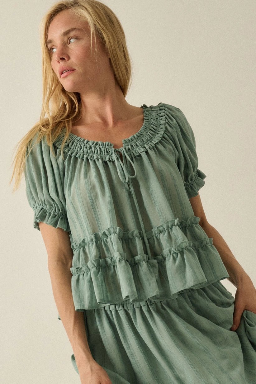 Farrah Puff - Sleeve Tiered Ruffle Babydoll Peasant Top - Westly