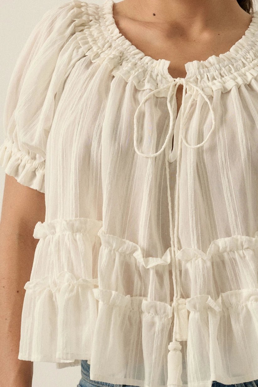 Farrah Puff - Sleeve Tiered Ruffle Babydoll Peasant Top - Westly