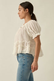 Farrah Puff - Sleeve Tiered Ruffle Babydoll Peasant Top - Westly