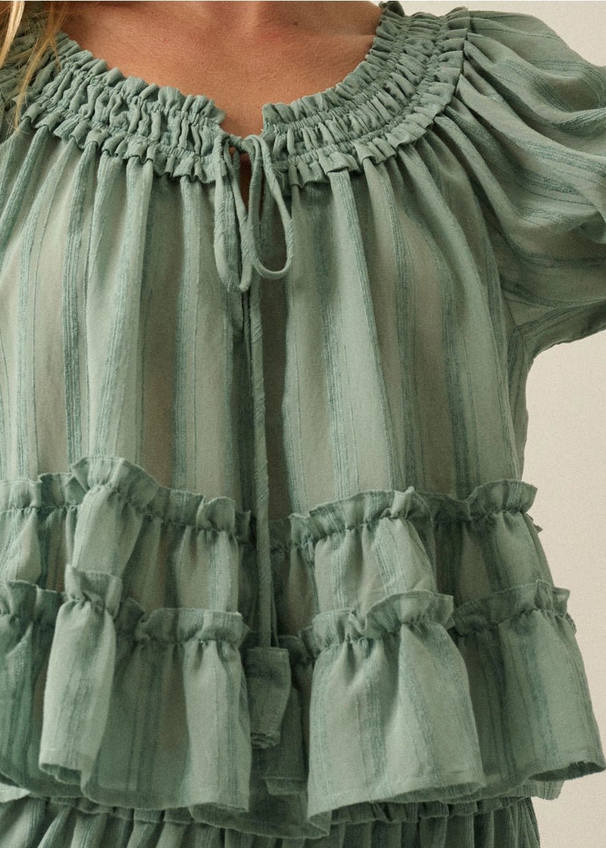 Farrah Puff - Sleeve Tiered Ruffle Babydoll Peasant Top - Westly