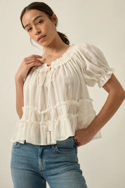 Farrah Puff - Sleeve Tiered Ruffle Babydoll Peasant Top - Westly