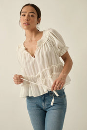 Farrah Puff - Sleeve Tiered Ruffle Babydoll Peasant Top - Westly