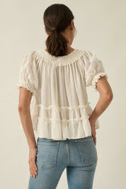 Farrah Puff - Sleeve Tiered Ruffle Babydoll Peasant Top - Westly