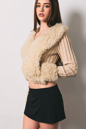 Faux Romance Faux Fur Trim Knit Cardigan - Westly