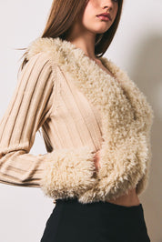 Faux Romance Faux Fur Trim Knit Cardigan - Westly