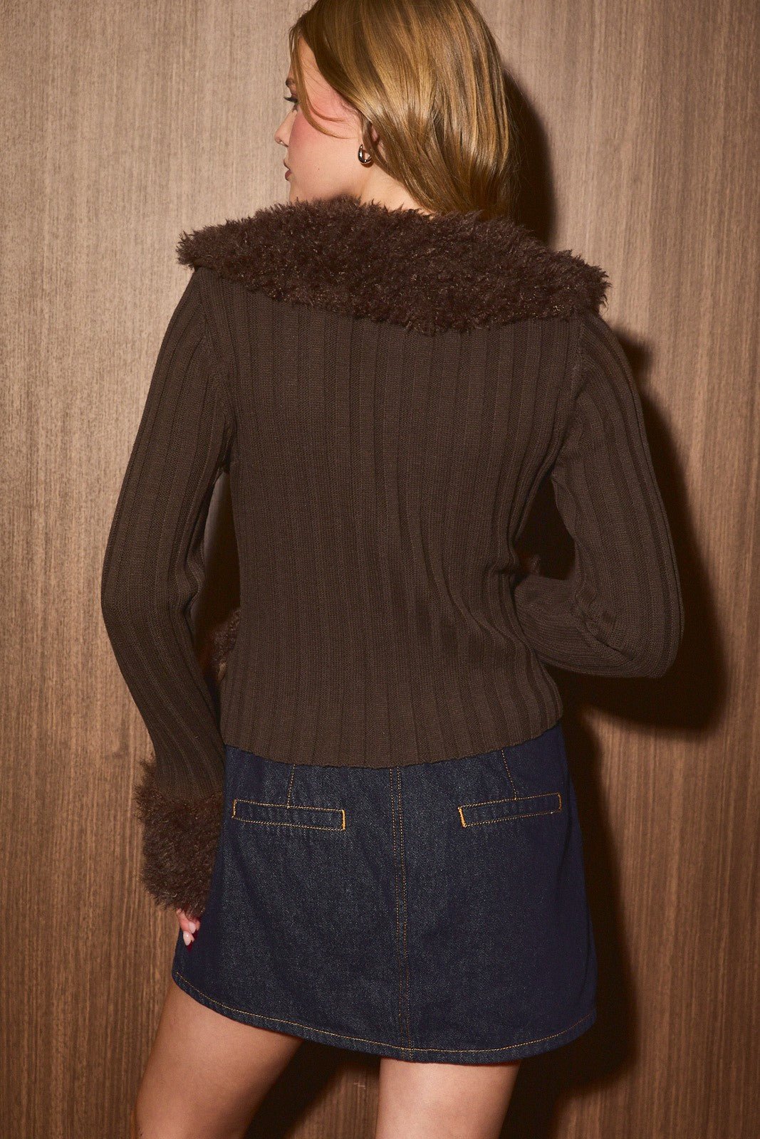 Faux Romance Faux Fur Trim Knit Cardigan - Westly